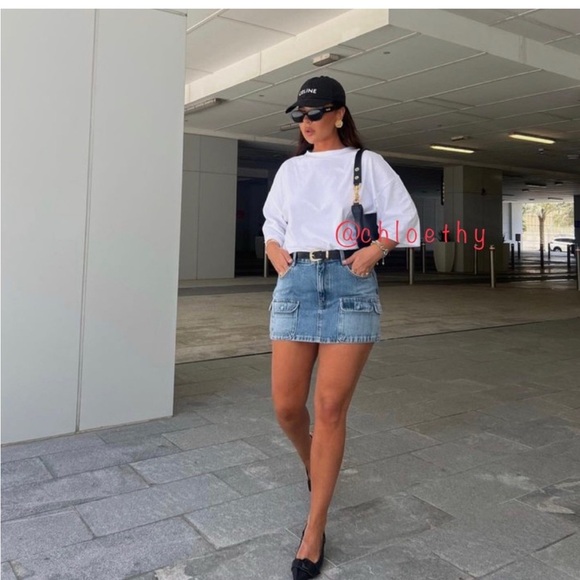 Zara Blue Denim Cargo mini skirt Size Medium - Picture 4 of 11